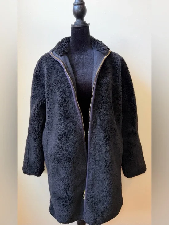 J.Crew Black Sherpa Coat XXS Cozy Luxury Plush Minimal Chic Winter Jacket Great - Picture 2 of 7
